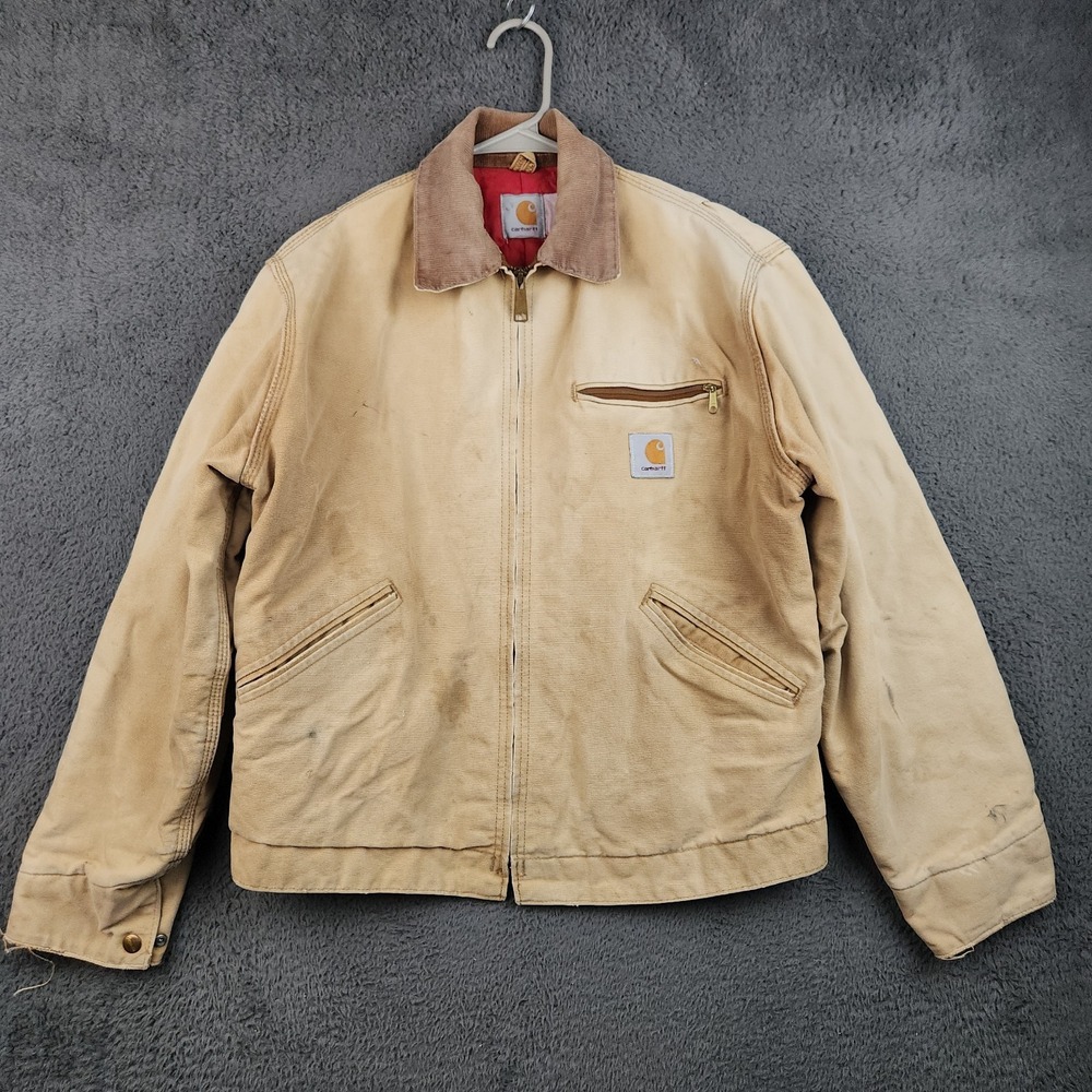 Vintage 90s Carhartt Detroit Jacket 6QLJ Quilt Lined Mens Small Faded Distressed